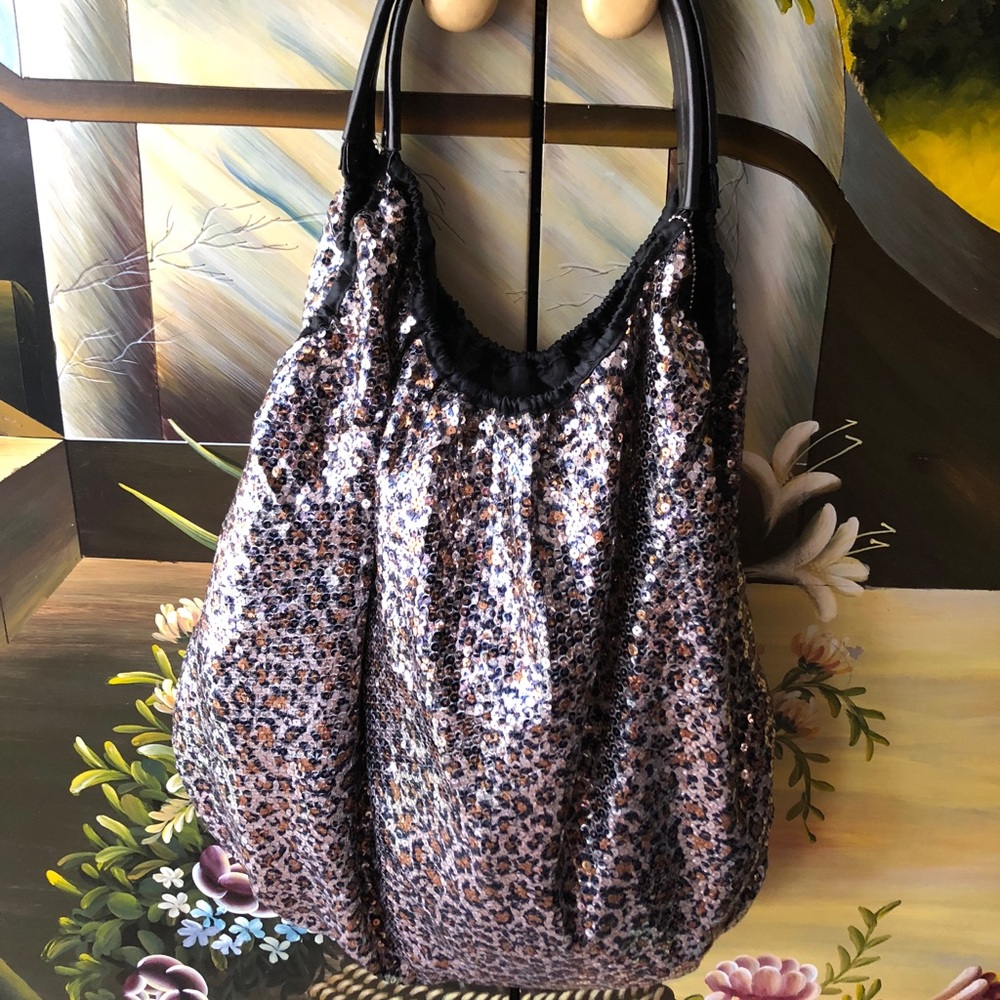 Lulu Sequin Cheetah Print Hobo Bag